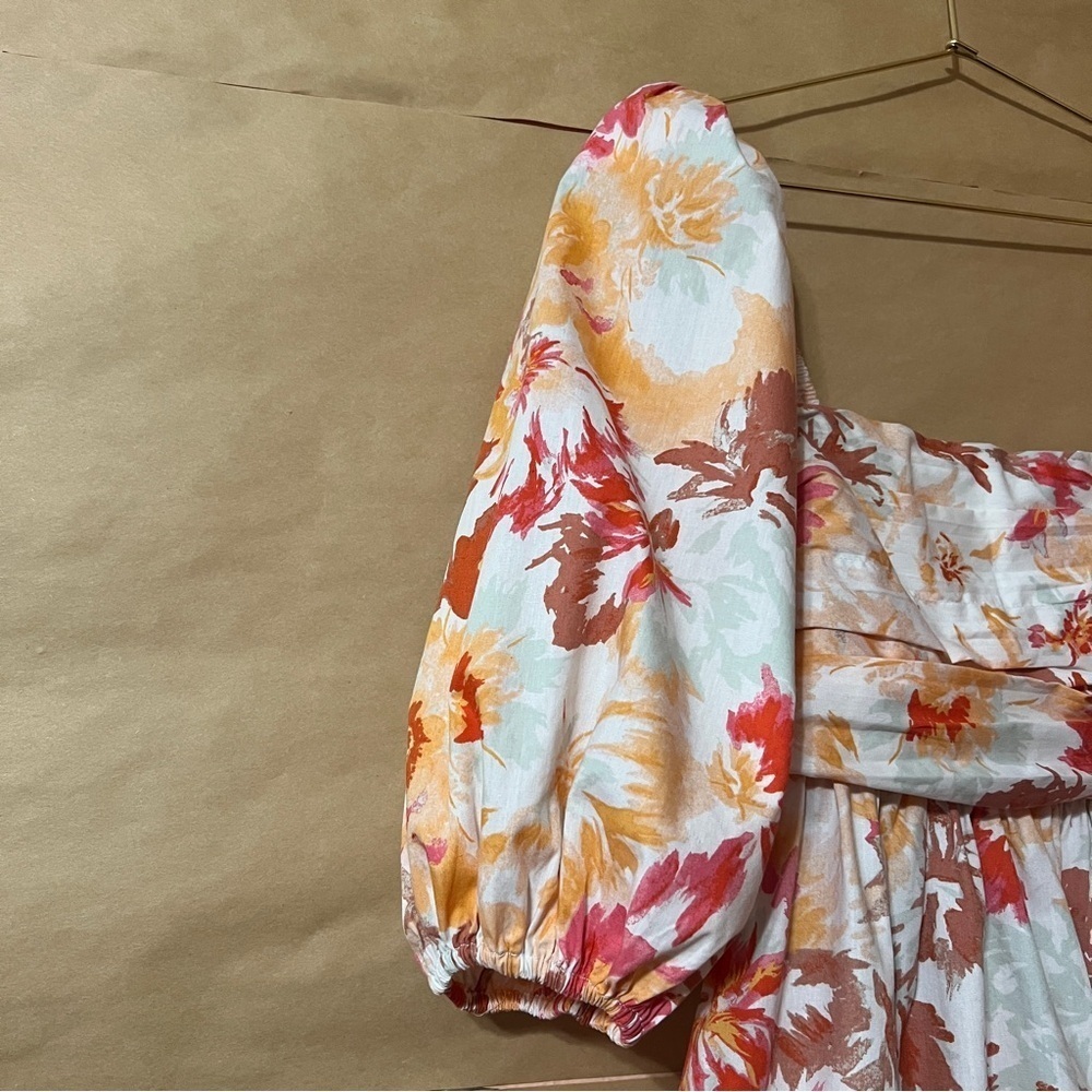 Abercrombie & Fitch | Emerson Poplin Puff Sleeve Mini Dress Orange Floral Size M - Picture 5 of 11